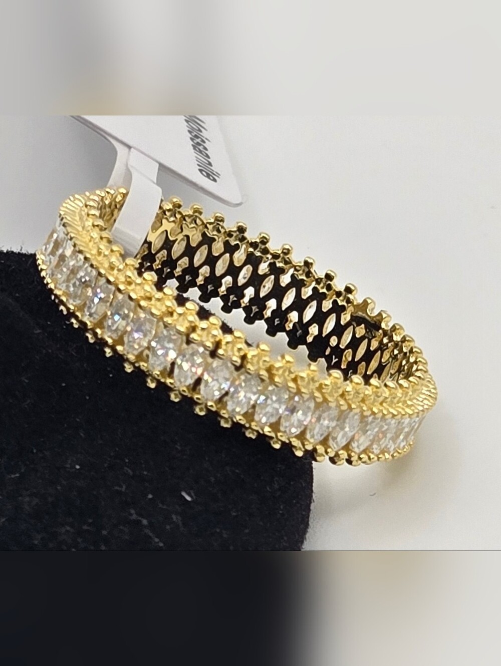 Moissanite 1.13 CTW Size 10  Eternity Band Marquise Stones Gold Over 925 Silver